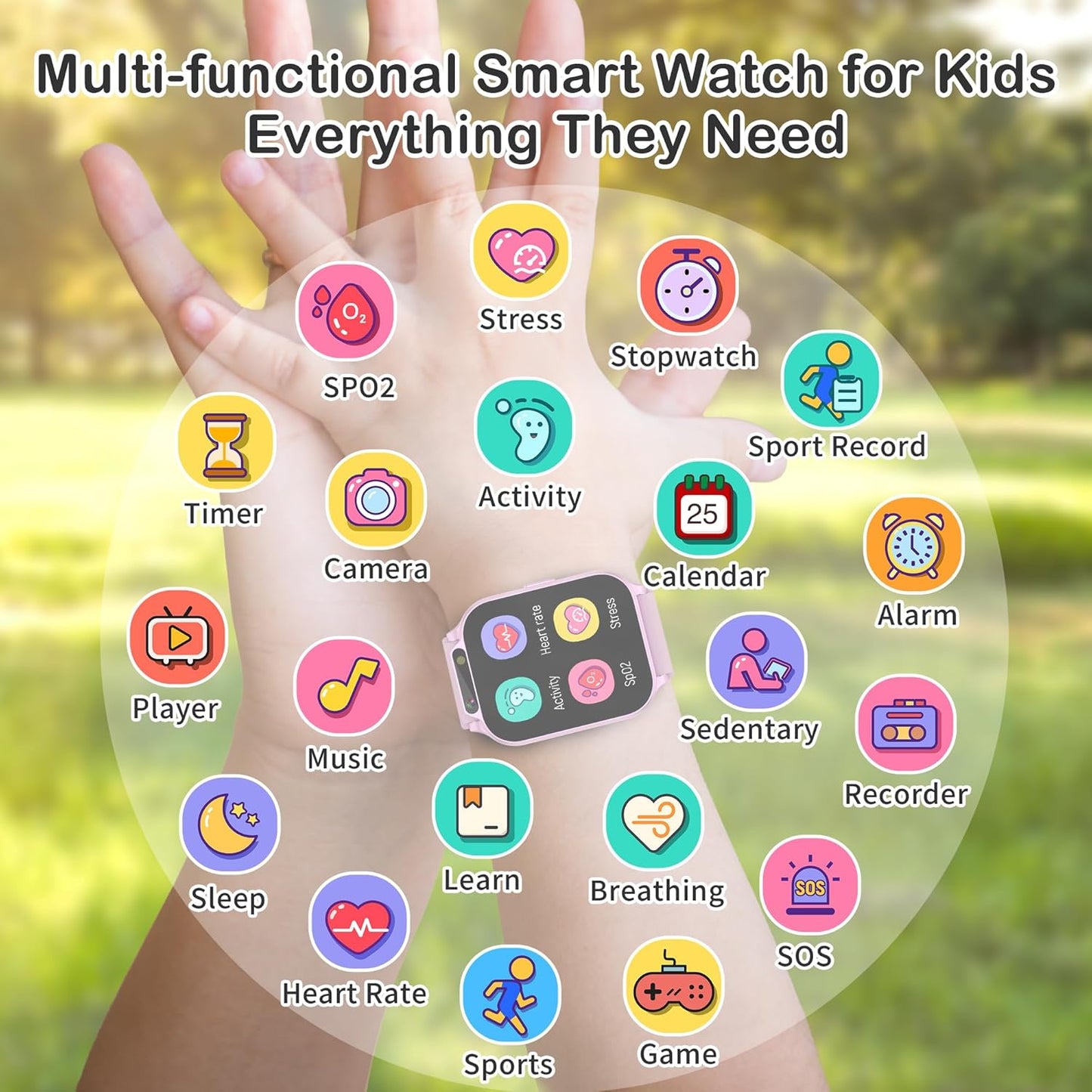 Kids Waterproof Smart Watch Boys with Fitness Tracker Sports Activity Pedometer Heartrate SpO2 Stress Monitor Flashlight APP HD Touch Screen Camera Music for 4-13 Years Old Boys Gifts for Kids