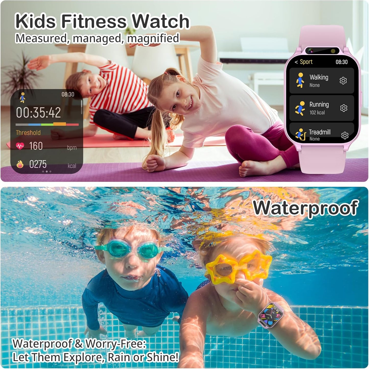 Kids Waterproof Smart Watch Boys with Fitness Tracker Sports Activity Pedometer Heartrate SpO2 Stress Monitor Flashlight APP HD Touch Screen Camera Music for 4-13 Years Old Boys Gifts for Kids