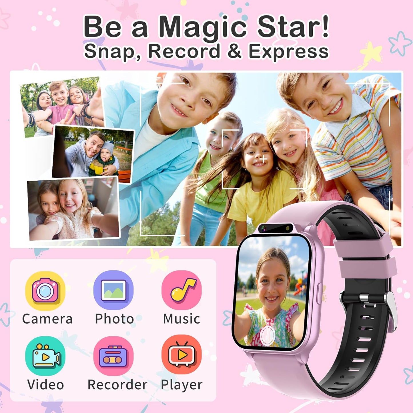 Kids Waterproof Smart Watch Boys with Fitness Tracker Sports Activity Pedometer Heartrate SpO2 Stress Monitor Flashlight APP HD Touch Screen Camera Music for 4-13 Years Old Boys Gifts for Kids