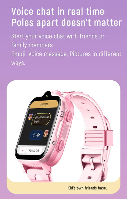 4G GPS Smart Watch for Kids with Calling Whatsapp Line Facebook TikTok Tracker Phone Watch Video Call SOS Alarm Voice Chat Message Real-Time Elderly Tracking Smartwatch for Age 3-15 Gift Pink