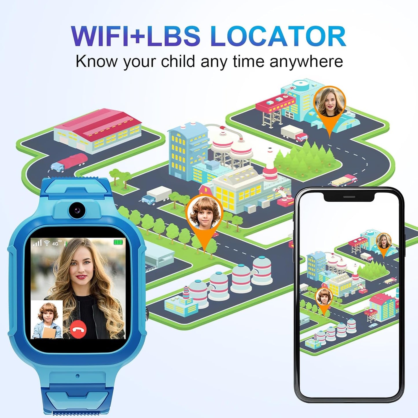 4G Kids Smart Watch GPS Tracker - Smartwatch with Two Way Call Video Calling Voice Chat SOS Class Mode Stopwatch Pedometer Games Wi-Fi Touch Screen Alarm Clock Smartwatches for Boys Girl (Pink)