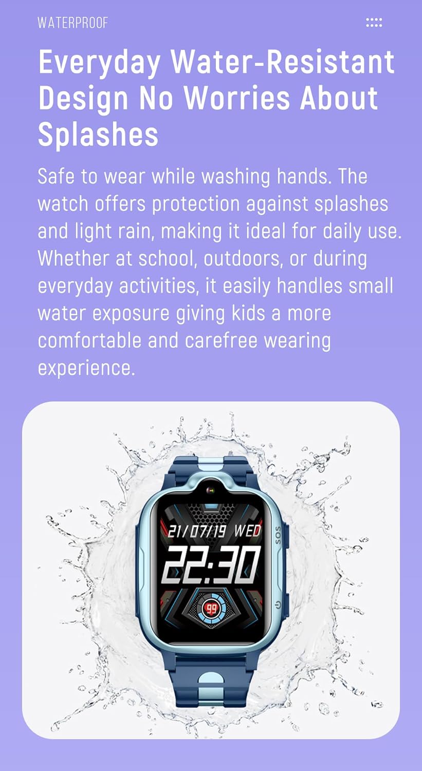 4G GPS Smart Watch for Kids with Calling Whatsapp Line Facebook TikTok Tracker Phone Watch Video Call SOS Alarm Voice Chat Message Real-Time Elderly Tracking Smartwatch for Age 3-15 Gift Pink