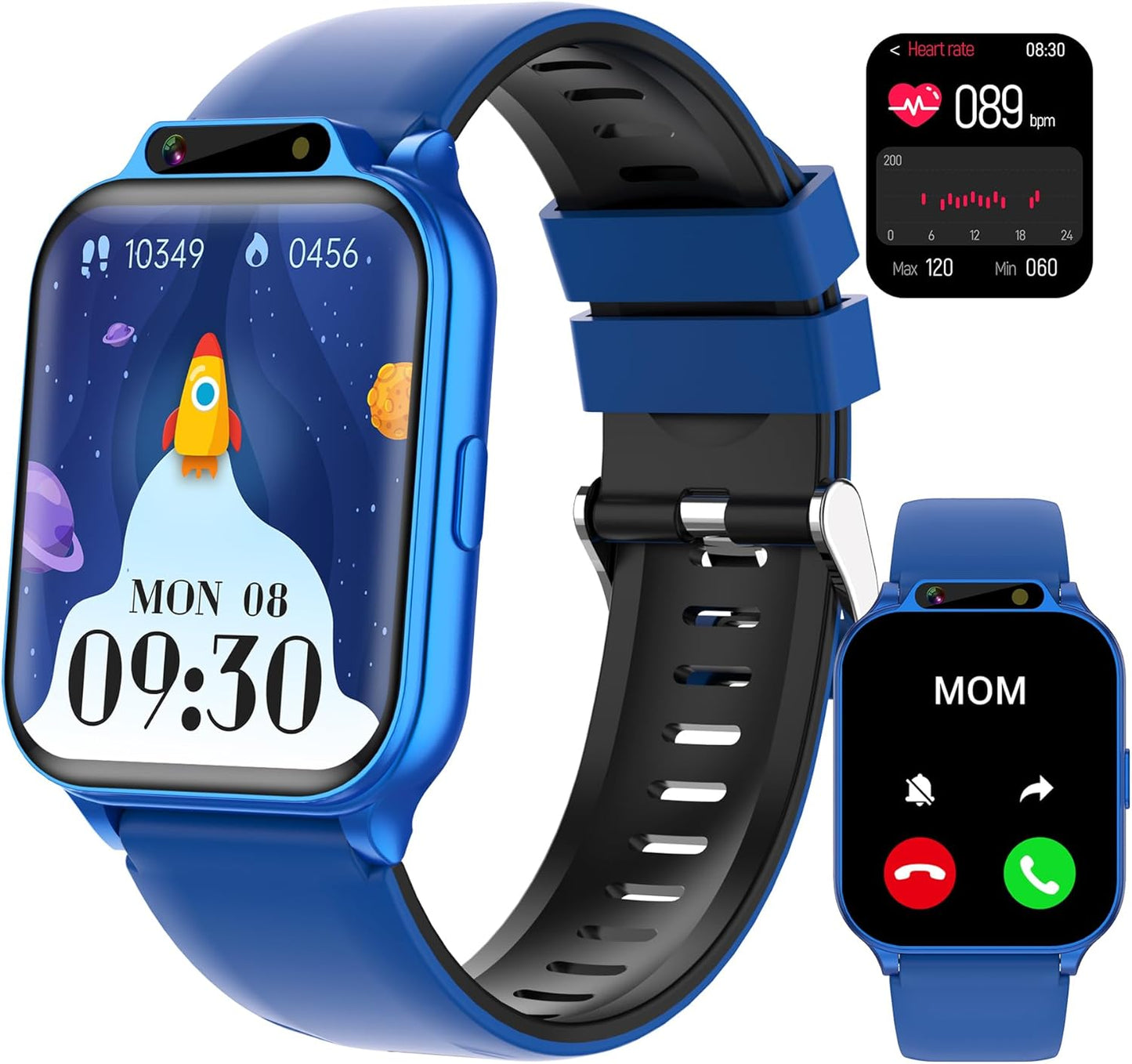 Kids Waterproof Smart Watch Boys with Fitness Tracker Sports Activity Pedometer Heartrate SpO2 Stress Monitor Flashlight APP HD Touch Screen Camera Music for 4-13 Years Old Boys Gifts for Kids