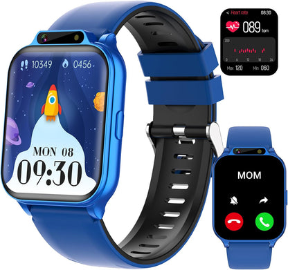 Kids Waterproof Smart Watch Boys with Fitness Tracker Sports Activity Pedometer Heartrate SpO2 Stress Monitor Flashlight APP HD Touch Screen Camera Music for 4-13 Years Old Boys Gifts for Kids