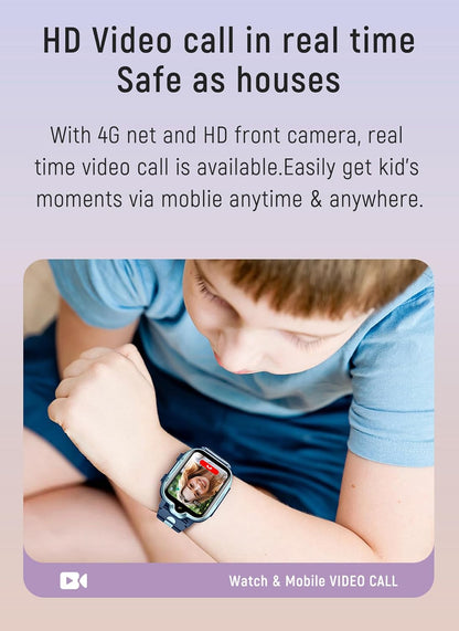 4G GPS Smart Watch for Kids with Calling Whatsapp Line Facebook TikTok Tracker Phone Watch Video Call SOS Alarm Voice Chat Message Real-Time Elderly Tracking Smartwatch for Age 3-15 Gift Pink