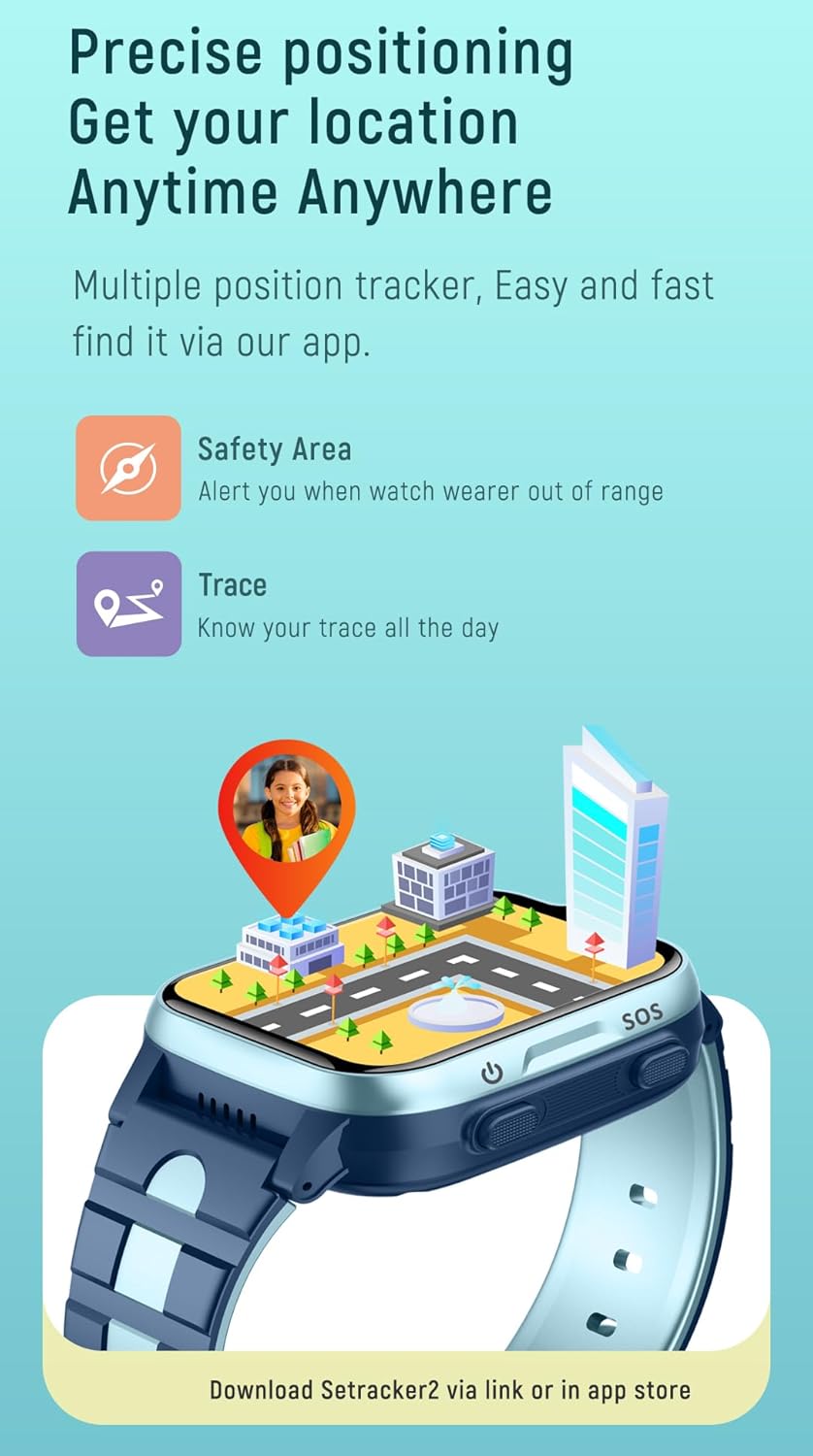 4G GPS Smart Watch for Kids with Calling Whatsapp Line Facebook TikTok Tracker Phone Watch Video Call SOS Alarm Voice Chat Message Real-Time Elderly Tracking Smartwatch for Age 3-15 Gift Pink