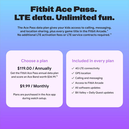 Fitbit Google Ace LTE - Kids Smartwatch with Call, Message, GPS, and Activity-Based Games, Ace Pass Data Plan Required - Mild - Strange Arcade