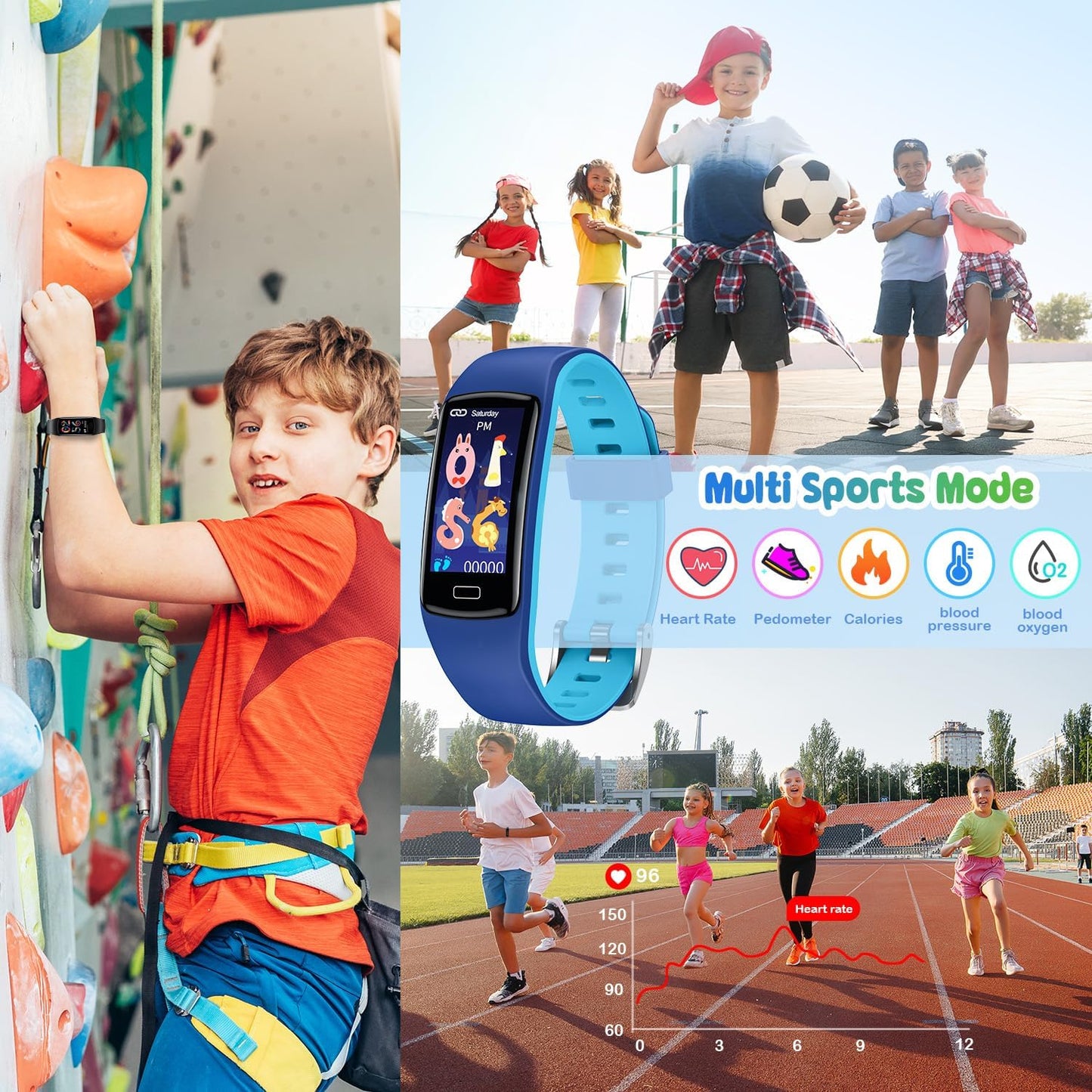 Smart Fitness Tracker Watch for Kids - Boys Girls Waterproof Smartwatch with Pedometer Heart Rate Sleep Tracking Alarm Clock Activity Tracker Calorie Step Counter Watch for Girls Boys Teens